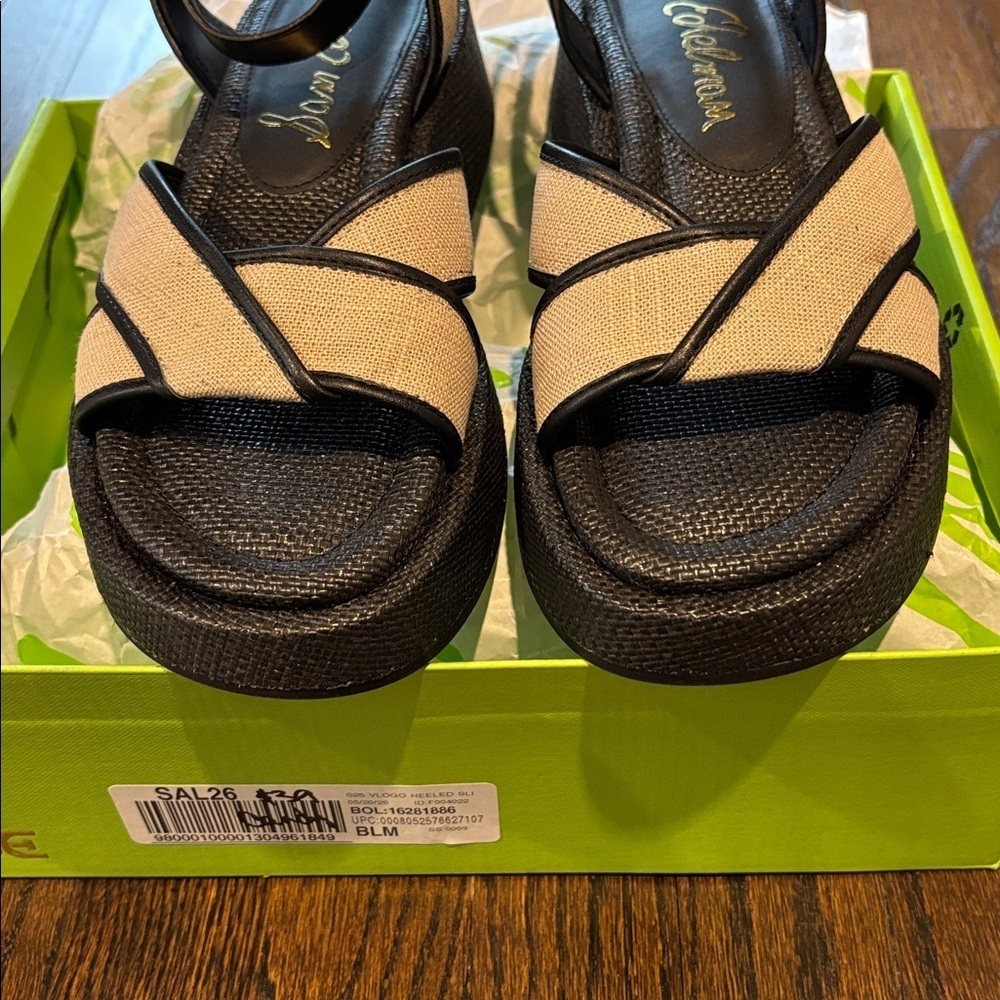 Sam Edelman Nylie Woven Platform Black and Tan Women's Sandals - Picture 6 of 6
